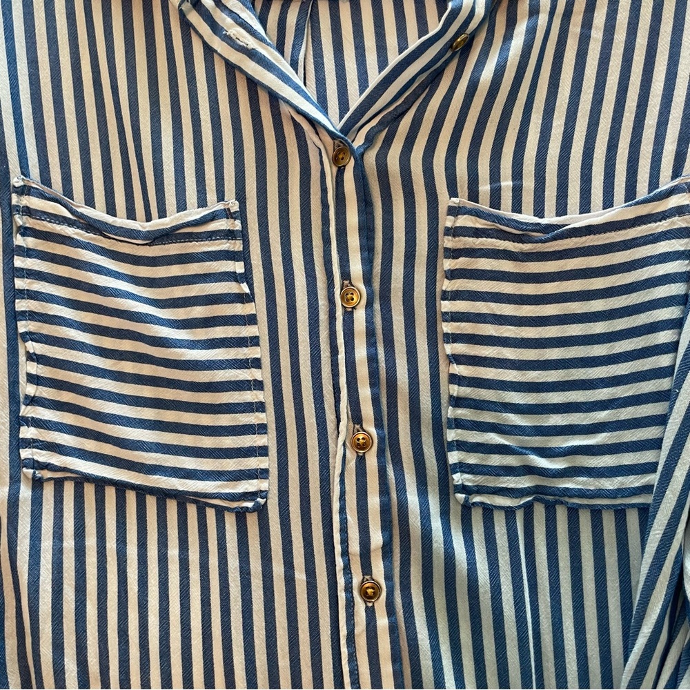 Zara Basic Blue And White Stripped Button Up. Per… - image 3